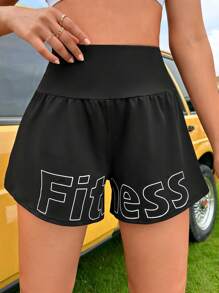 Quần Shorts Thể thao Nữ Lá thư - màu đen - Xem 1