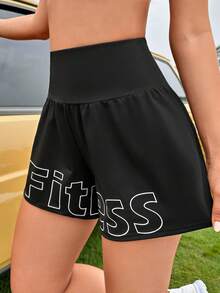 Quần Shorts Thể thao Nữ Lá thư - màu đen - Xem 3