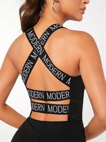 VARSITIE 前鏤空緊身連身衣運動連體短褲 - 黑色 - 查看 5