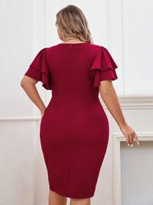 SHEIN Privé Vestido con cuenta de perla de manga mariposa bajo con abertura - Burdeos - Ver 2