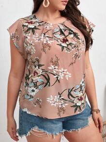 SHEIN Clasi Áo cánh tay bướm in hoa cho mùa hè - Màu Hồng  San hô - Xem 3