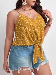 SHEIN VCAY Plus Allover Heart Print Knot Hem Cami Top