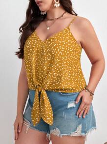 SHEIN VCAY Plus Allover Heart Print Knot Hem Cami Top
