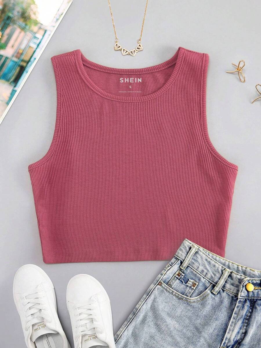 INAWLY Solid Crop Tank Top
