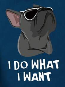 SHEIN EZwear 狗狗和標語圖案T恤 - 藏蓝色 - 查看 3