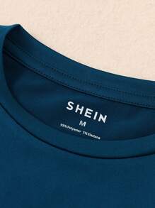 SHEIN EZwear 狗狗和標語圖案T恤 - 藏蓝色 - 查看 5