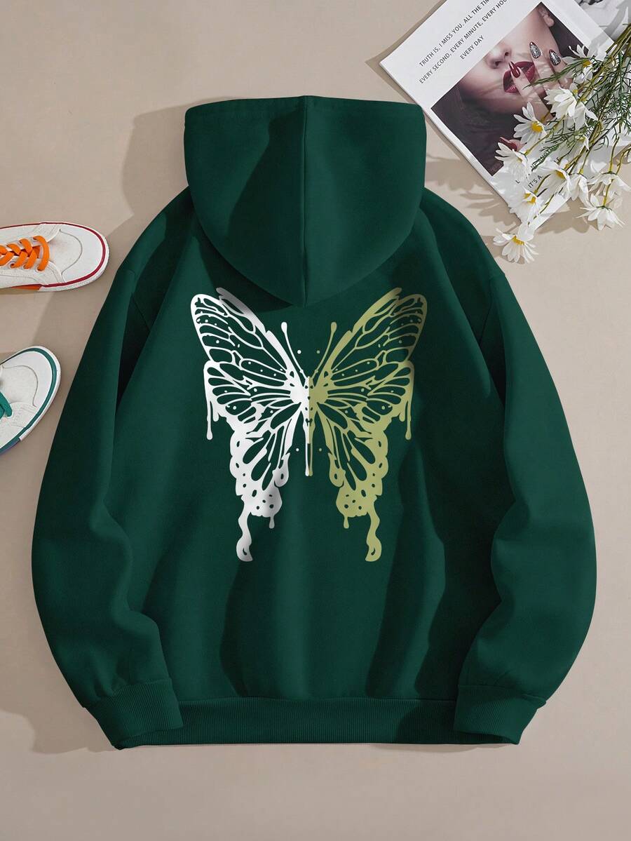 SHEIN EZwear Quần áo thể thao nữ Dây kéo Túi Loại bướm Giải trí - Màu xanh lá cây đậm - Xem 1