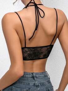 Allurite 蕾絲拼接不對稱下擺吊帶上衣 - 黑色 - 查看 2