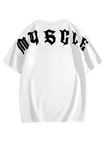 Manfinity Roghcode 男士字母图案T恤，2000年代风格 - 白色 - 查看 1