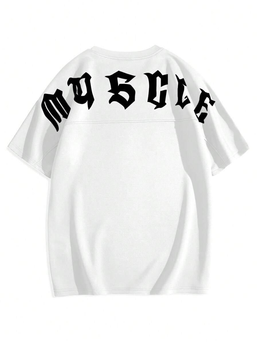 Manfinity Roghcode 男士字母图案T恤，2000年代风格 - 白色 - 查看 1