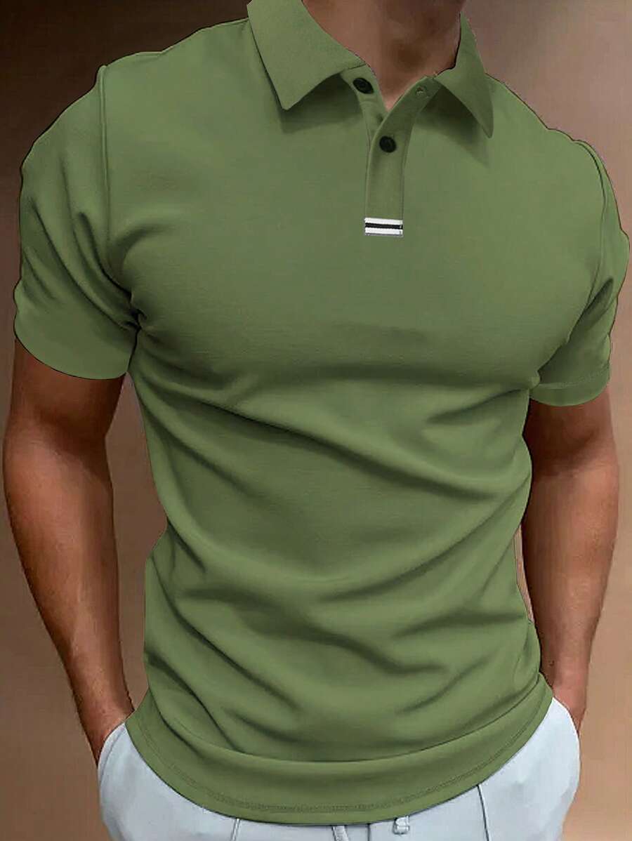 Manfinity Homme Men Contrast Tape Polo Shirt - Green - View 1