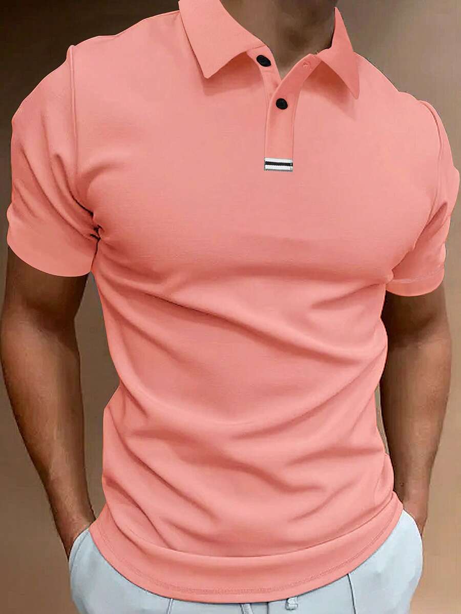 Manfinity Homme Men Solid Polo Shirt - Coral Pink - View 1