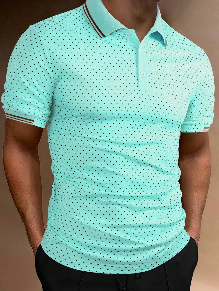 Manfinity Homme 男士波點圖案條紋飾邊POLO衫 - 薄荷綠 - 查看 1