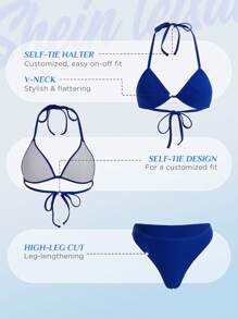 SHEIN 掛脖三角杯比基尼泳裝 - 寶藍色 - 查看 3