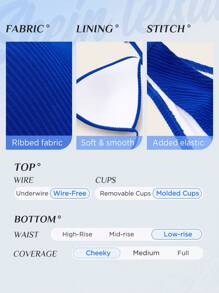 SHEIN 掛脖三角杯比基尼泳裝 - 寶藍色 - 查看 4