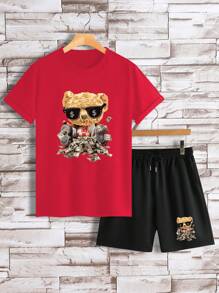 Manfinity Hypemode Men Bear Print Tee & Shorts - Multicolor - View 3