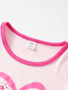SHEIN Explorewe Teen Girls Tricou cu inimă și litere și pantaloni cargo cu buzunar cu clapă - Roz - Vizualizare 3