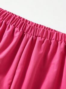 SHEIN Explorewe Teen Girls Tricou cu inimă și litere și pantaloni cargo cu buzunar cu clapă - Roz - Vizualizare 6
