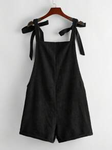 SHEIN LUNE 大碼肩部打結補丁口袋連身短褲 - 黑色 - 查看 2