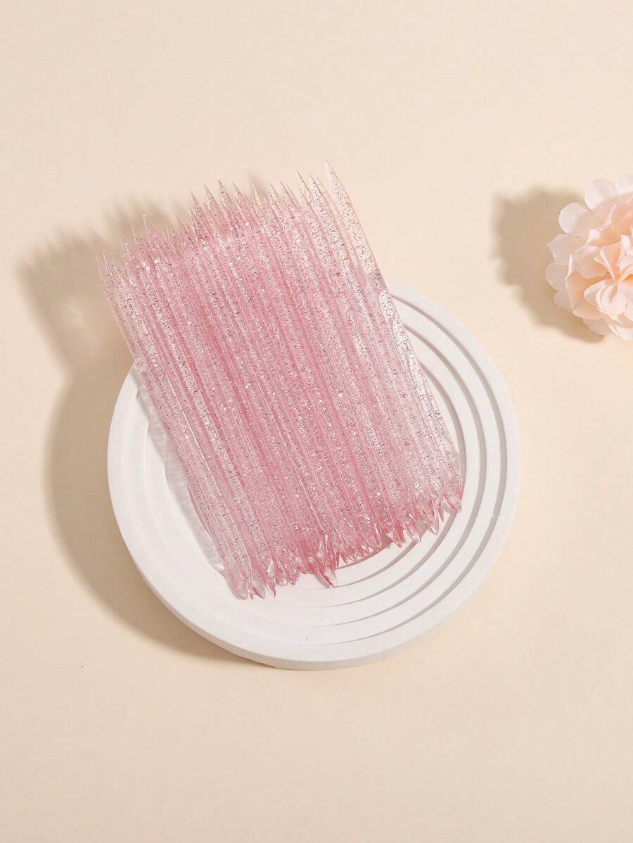 50入組金屬亮絲亞克力兩面指甲棍棒多用途指甲死皮移動棒美甲用品 - 粉色 - 查看 1