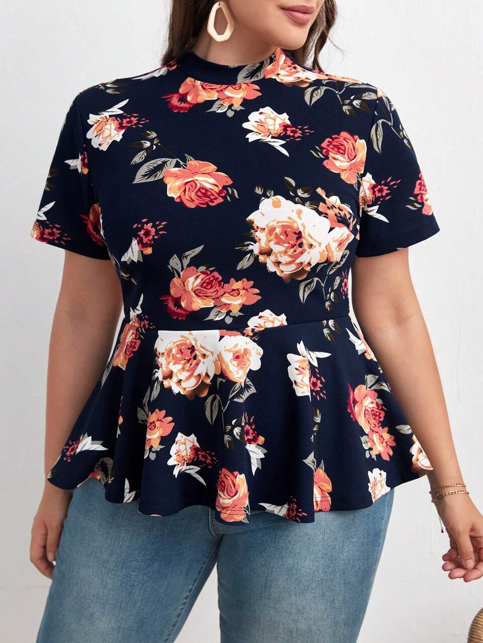 Plus Floral Print Peplum Blouse