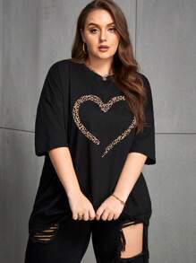 INAWLY T-shirt ample à imprimé léopard et cœur, T-shirt graphique à imprimé guépard, Top pour femme, Été