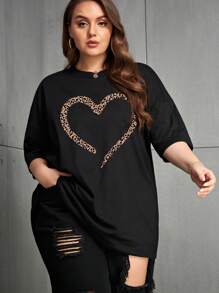 INAWLY T-shirt ample à imprimé léopard et cœur, T-shirt graphique à imprimé guépard, Top pour femme, Été