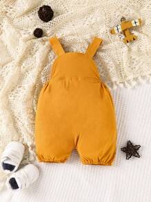 Baby Boy Cartoon Graphic 3D Ear Design Overall Romper - Yellow - View 2