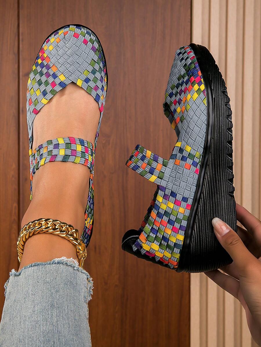 Giày thể thao đế xuồng kiểu dáng thể thao cho nữ, Sneakers Slip On chi tiết bện màu - Nhiều màu - Xem 1