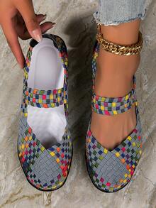 Giày thể thao đế xuồng kiểu dáng thể thao cho nữ, Sneakers Slip On chi tiết bện màu - Nhiều màu - Xem 2