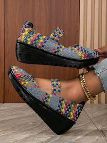 Giày thể thao đế xuồng kiểu dáng thể thao cho nữ, Sneakers Slip On chi tiết bện màu - Nhiều màu - Xem 4