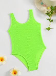 Traje de baño de una pieza para joven con textura de playa de verano y color neón - Verde - Ver 1