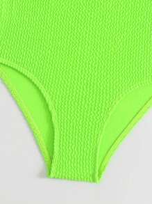 Traje de baño de una pieza para joven con textura de playa de verano y color neón - Verde - Ver 3
