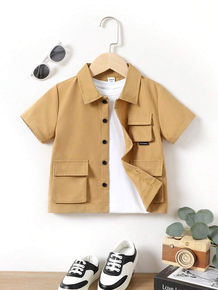 Toddler Boys Flap Pocket Shirt Without Tee - Khaki - View 4