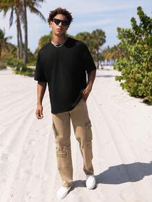 Manfinity Hypemode Men Solid Drop Shoulder Tee - Black - View 6