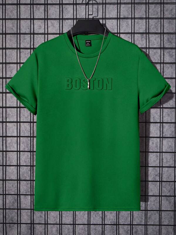 Manfinity BRENVOR Men Letter Embossed Tee Without Necklace, Summer, Couple Things