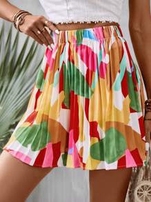 SHEIN VCAY Allover Print Pleated Shorts - Multicolor - View 6