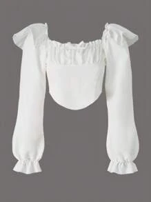 SHEIN Chicas adolescentes Camisa crop pecho con fruncido ribete con fruncido - Blanco - Ver 1