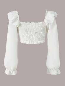 SHEIN Chicas adolescentes Camisa crop pecho con fruncido ribete con fruncido - Blanco - Ver 2