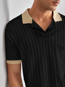 Manfinity NXTstreet 男士拼接邊麻花編織POLO衫 - 黑色 - 查看 2
