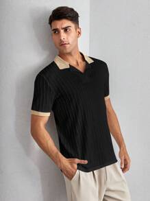 Manfinity NXTstreet 男士拼接邊麻花編織POLO衫 - 黑色 - 查看 5