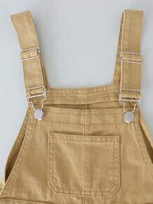 SHEIN Bé Trai Quần yếm & Áo liền quần Denim Nút Túi màu trơn Giải trí - Màu Khaki - Xem 3
