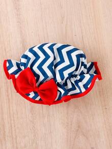 Baby Chevron Print Cami Top & Shorts & Coat & Hat Set - Blue and White - View 4