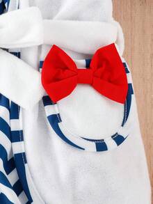 Baby Chevron Print Cami Top & Shorts & Coat & Hat Set - Blue and White - View 5