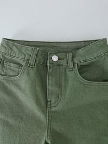 SHEIN 青少年男童傾斜口袋捲邊牛仔短褲 - 軍綠色 - 查看 6