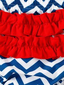 Baby Chevron Print Cami Top & Shorts & Coat & Hat Set - Blue and White - View 7