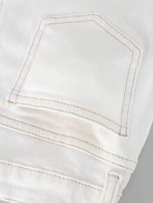 SHEIN Bé Trai Quần Jeans Túi Dây kéo màu trơn - trắng - Xem 4