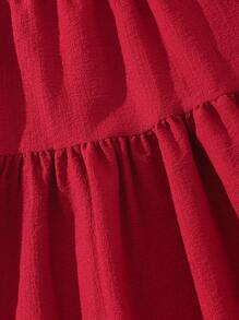 Conjunto De Top De Manga Inflada Con Cuello Asimétrico Y Falda Con Dobladillo De Volante Para Adolescentes - Burdeos - Ver 5