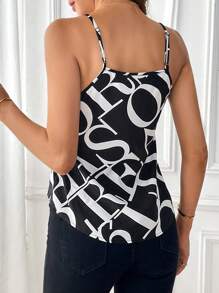 SHEIN Privé Top de tirantes con estampado de letra - Blanco y Negro - Ver 2