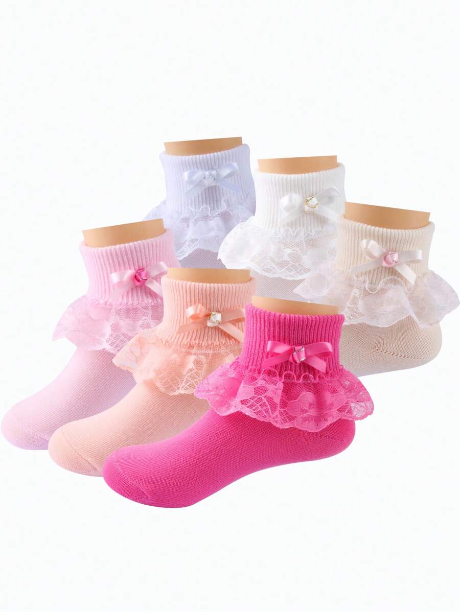 3 đôi Vớ trang trí nơ cho bé gái - Nhiều màu - Xem 1